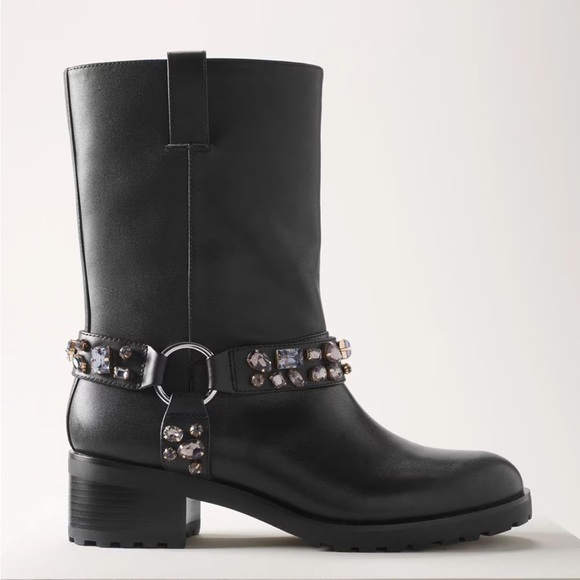 White House Black Market Shoes - WHBM Kristen Black Leather Moto Boots